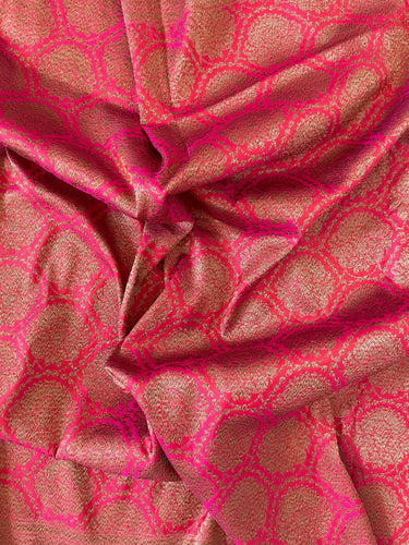 Banarasi Katan Silk Saree | Pink with Orange Cross Shade | Antique Zari | Handwoven | Silk Mark | Ships from California